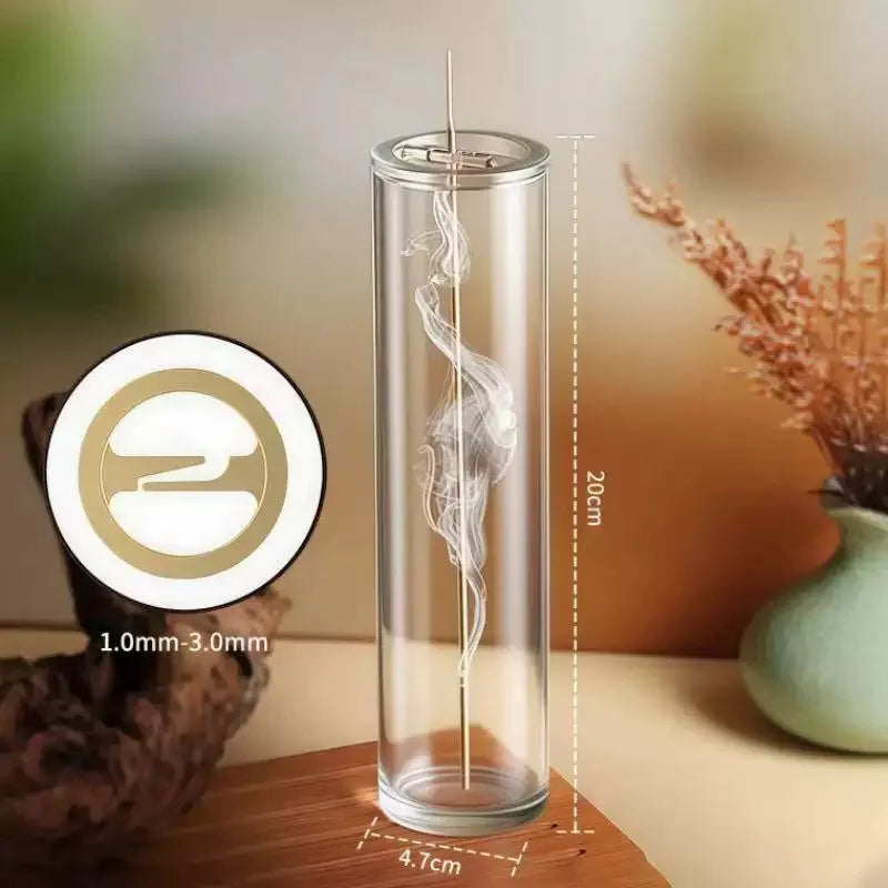 Porte-Encens Vertical en Verre Transparent – Support en Laiton pour Bâtonnets d’Encens, Récupérateur de Cendres & Facile à Nettoyer