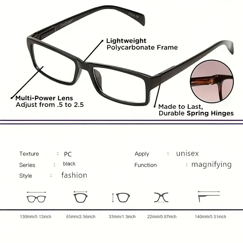 Lunettes de Lecture Multifocales Unisexe – Verres Progressifs Correction +0,5 à +2,5 – Légères & Confortables