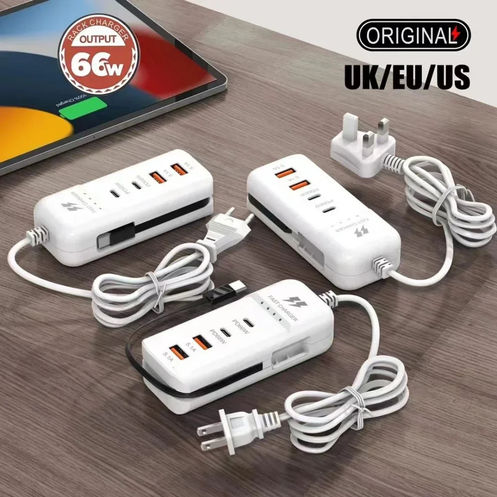 Station de Charge USB C 66W 4 Ports Adaptateur Mural - Charge rapide