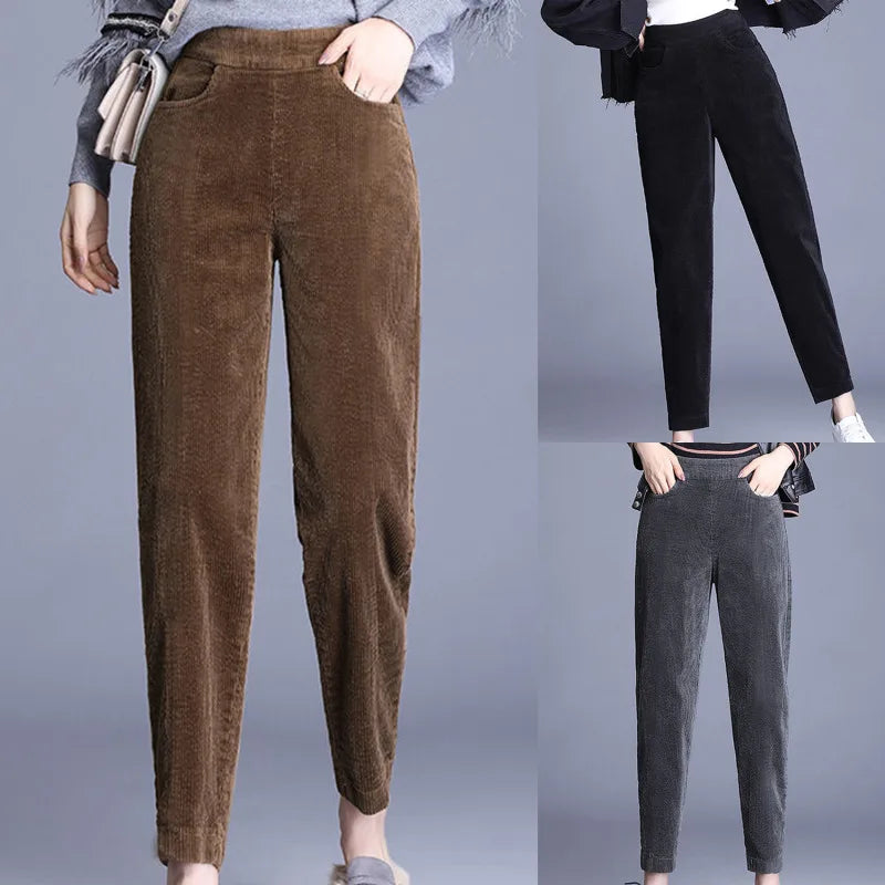 Pantalon en velours côtelé et doublure polaire à Taille élastique