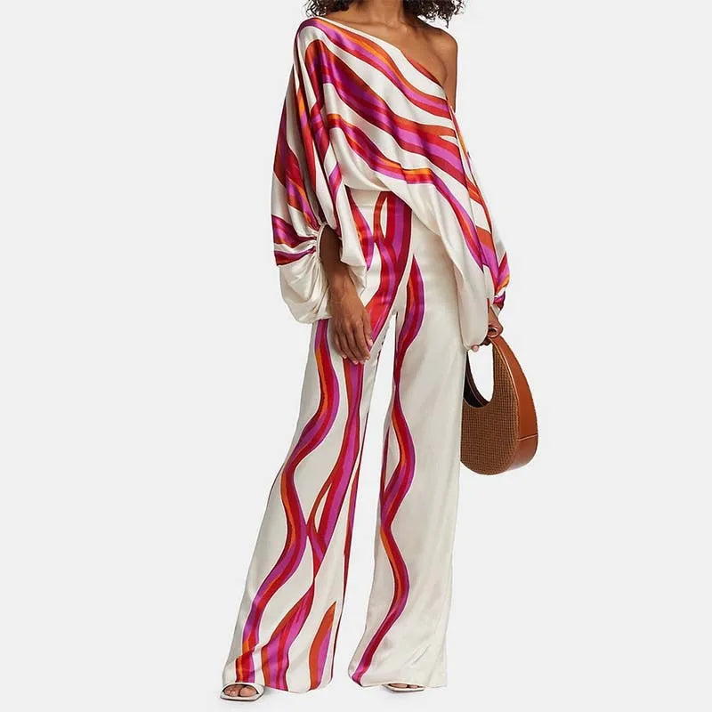 Ensemble en Satin Top Épaules Dénudées & Pantalon Fluide