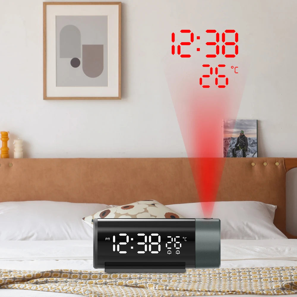 Réveil Numérique avec Projecteur Rotatif 180° — 4 Niveaux de Luminosité