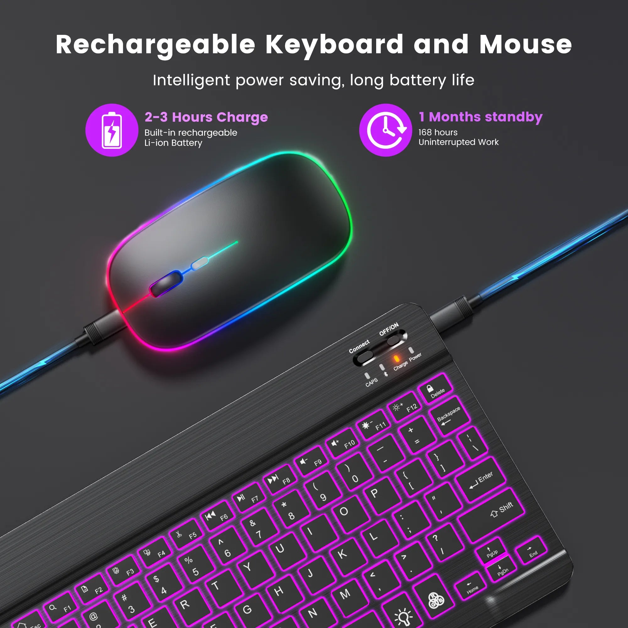 Clavier et Souris Bluetooth Rétroéclairés - Tablette, Smartphone et PC