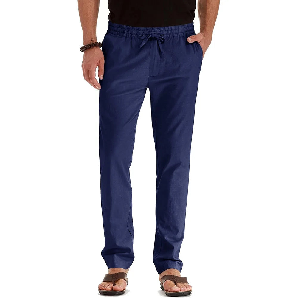 Pantalon Léger en Coton & Lin Respirant à Taille Élastique – Homme