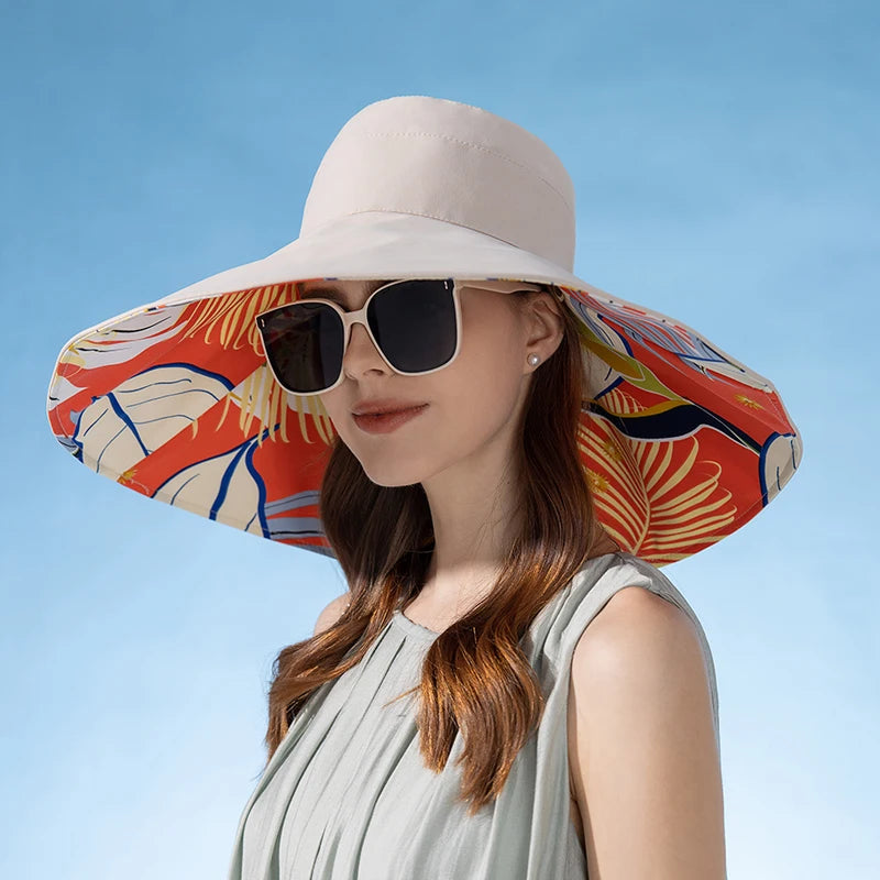 Chapeau Anti-UV Réversible Femme — coton, bord large