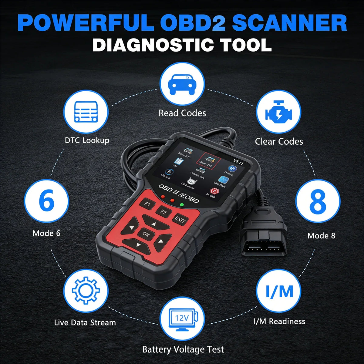 Outil Diagnostic Auto OBD2 V511 – Lecteur de Codes Moteur, Testeur de Batterie & Données en Temps Réel