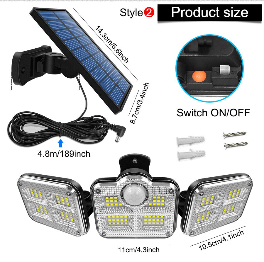 Applique LED solaire triple éclairage puissant