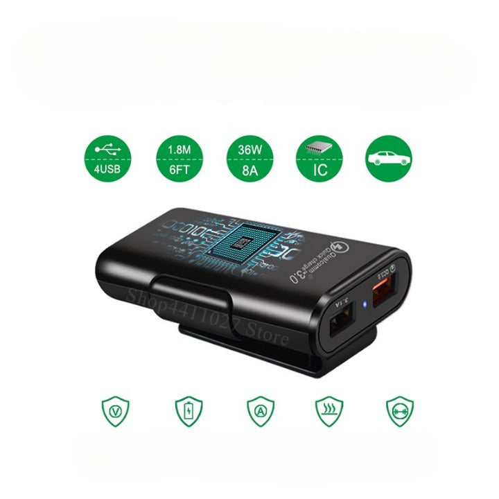 Chargeur rapide 4 ports USB pour voiture