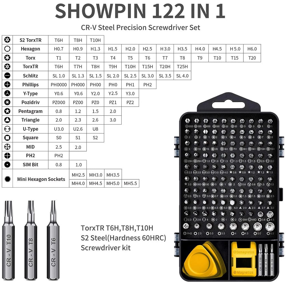 Kit de Réparation avec Tournevis Magnétique 122 en 1